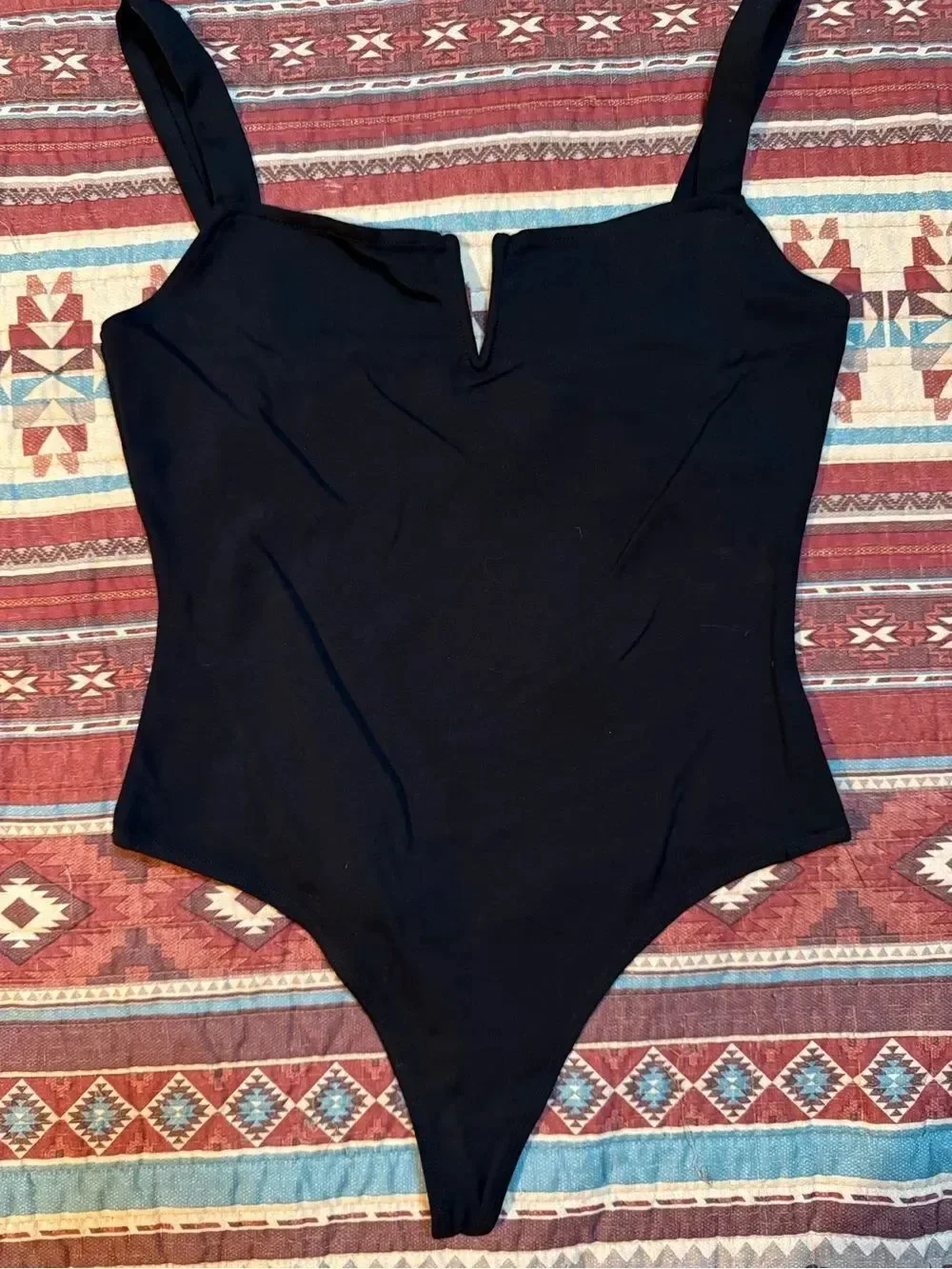 Babaton Black Bodysuit with V-Notch Detail size medium